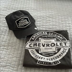 NWOT Chevy Truck Legends Hat/TShirt bundle in Grey and White. Vintage look.